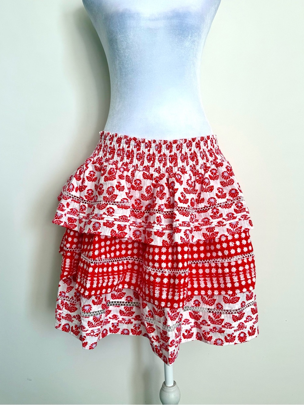 Roller Rabbit x Target Red and White Tiered Smocked Waist Skirt large